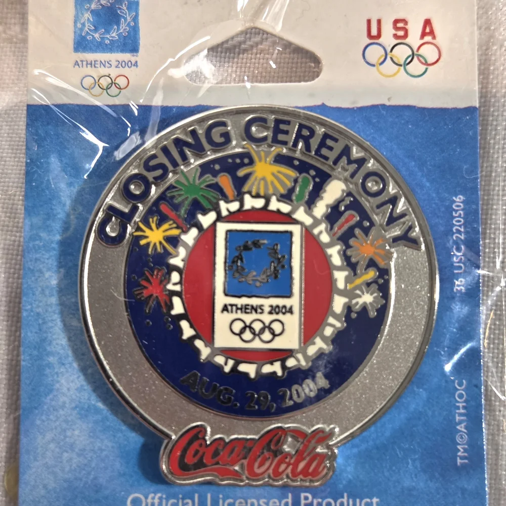 ATHENS OLYMPICS 2 PINS COCA COLA OPENING CLOSING CEREMONIES FLAG OF NATIONS NEW - Picture 4 of 5